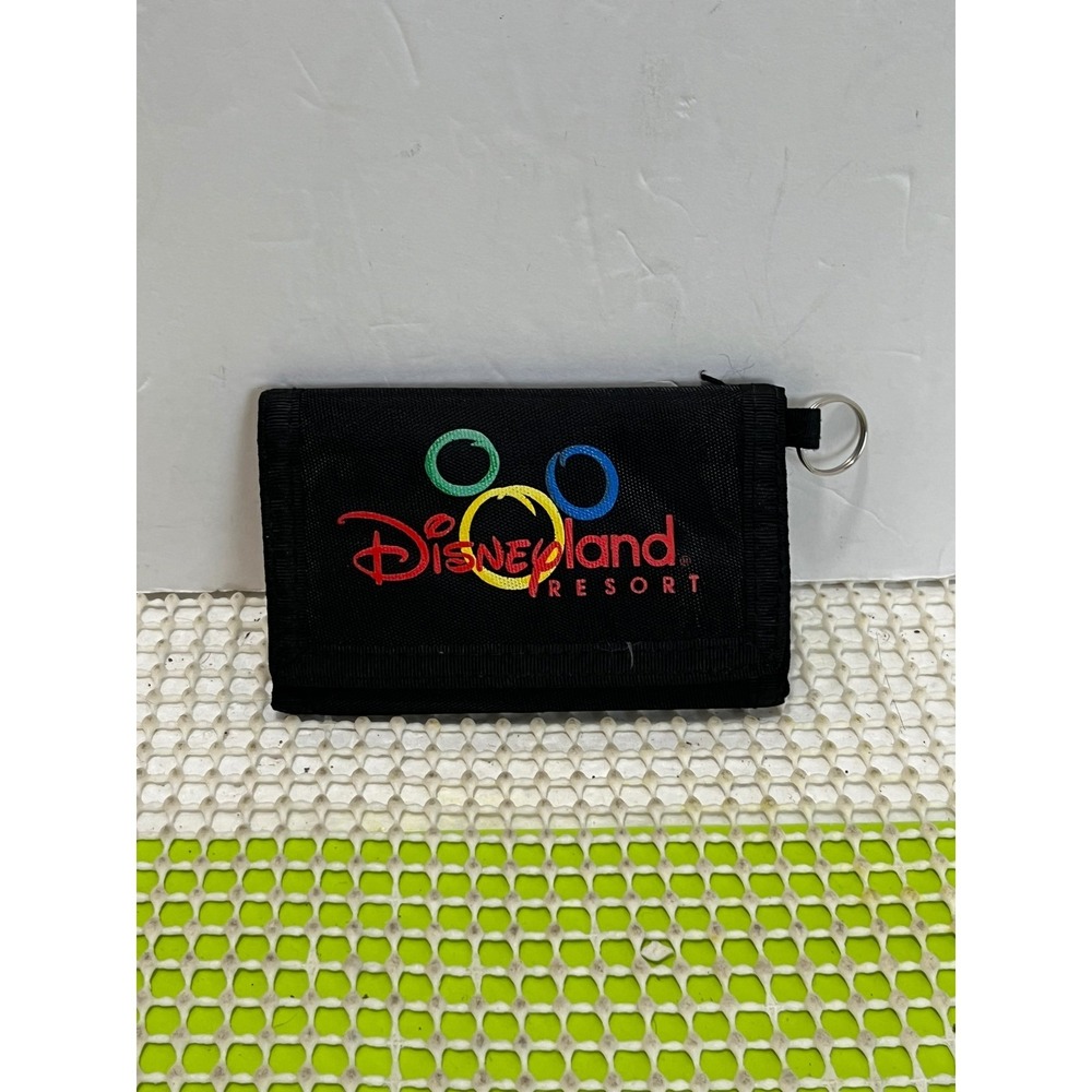 Vtg Walt Disney World Tri-fold Wallet Black Hook & Loop Closure Key-Ring GOOD